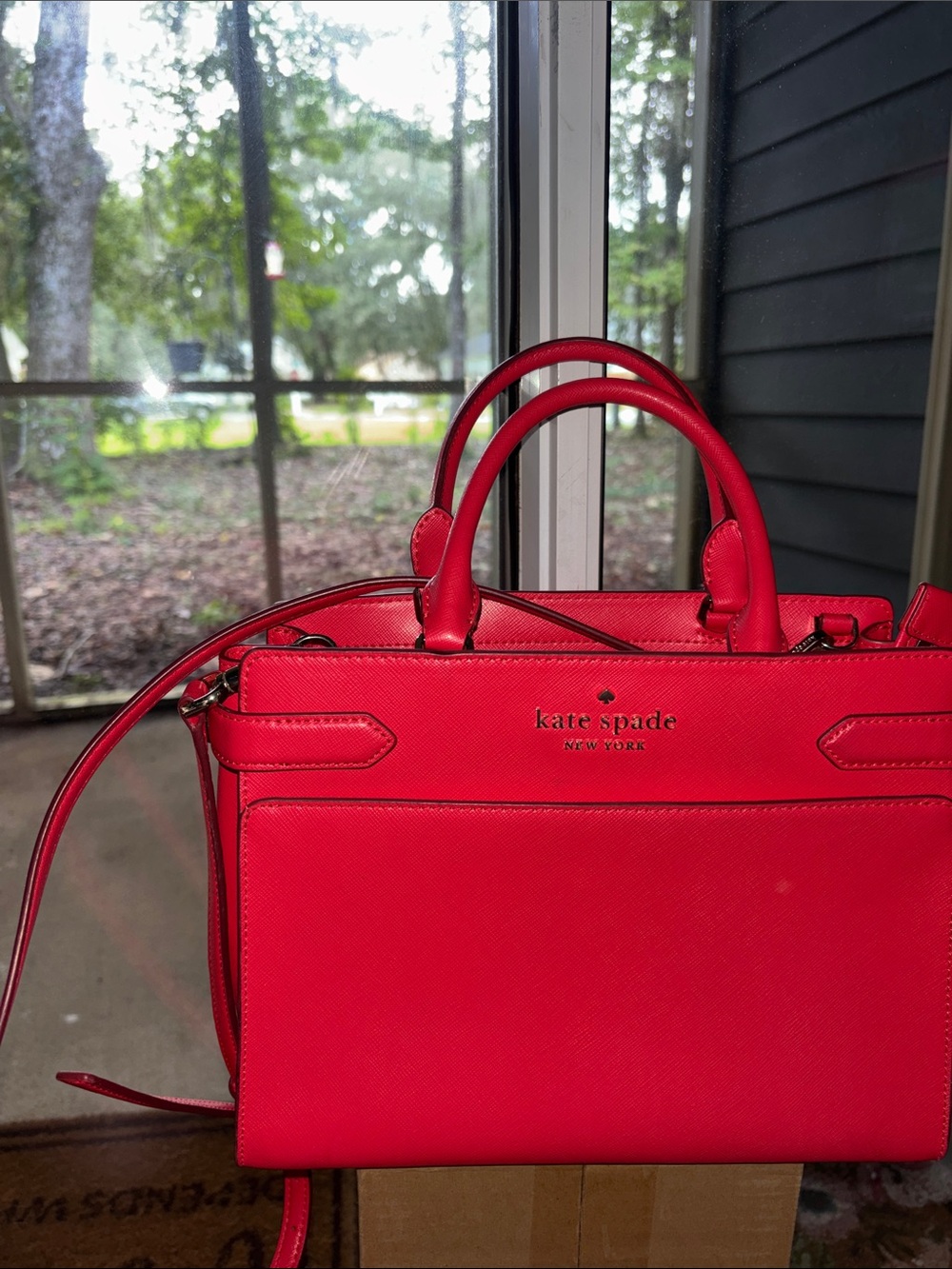 kate spade Bright Red Leather Satchel with Top Handles